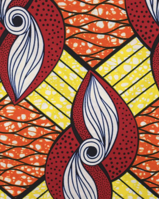 Tissu Wax Jaune Bordeaux Et Orange - Maison Klem